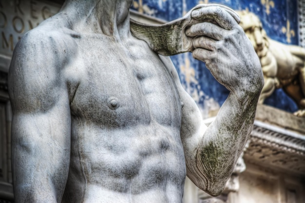 Feche o peito de David de Michelangelo mundialmente famoso em Florença Itália