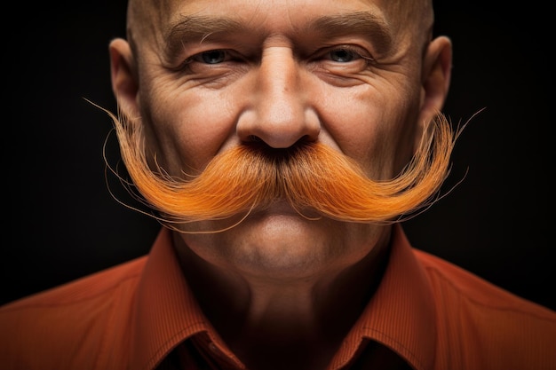 Foto feche o retrato de um homem europeu com bigode vermelho em apoio à comunidade de movimentos de saúde masculina