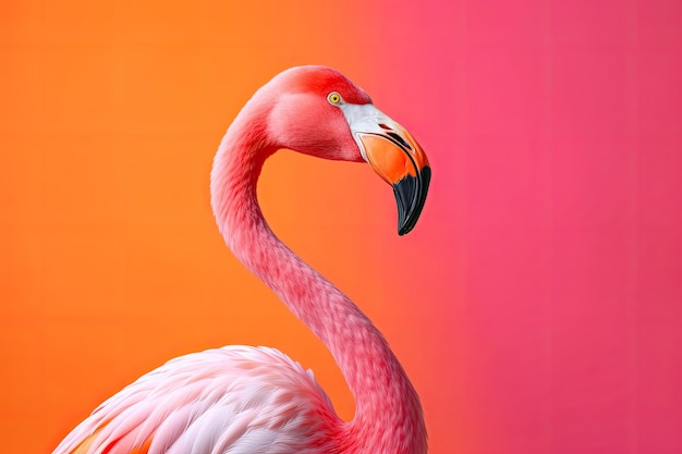 Feche o retrato do pássaro flamingo em fundo colorido pastel Generative AI