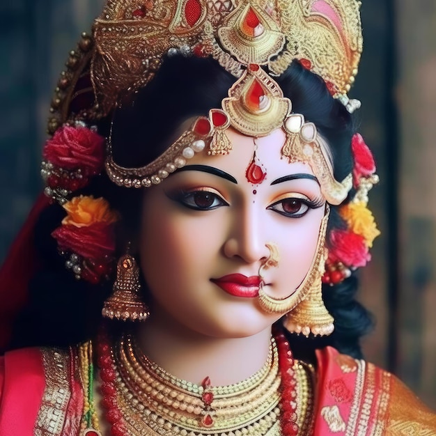 Feche o rosto de imagens de maha lakshmi baixe mah laxmi deusa em imagens de lótus generative ai