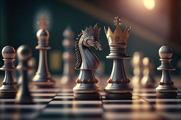 Feche o tabuleiro de jogo de competição de xadrez gerenciamento de  estratégia de figura de xadrez de negócios com ia generativa