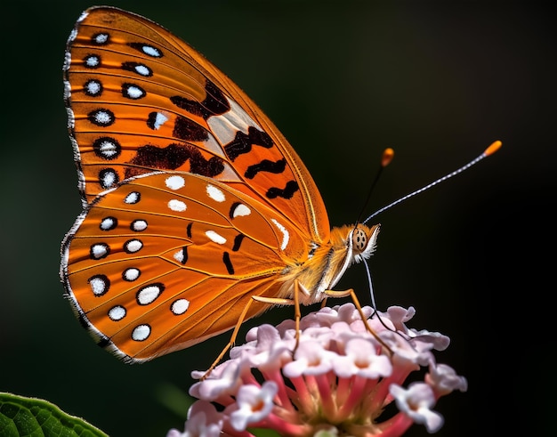 Feche os detalhes da borboleta empoleirada nas pétalas da flor belo retrato da borboleta