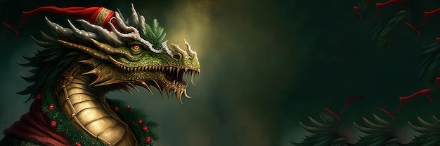 Foto feen-drache in weihnachtsmannshut mit platz für text chinesisches neujahrsbanner kopierraum das jahr des drachen