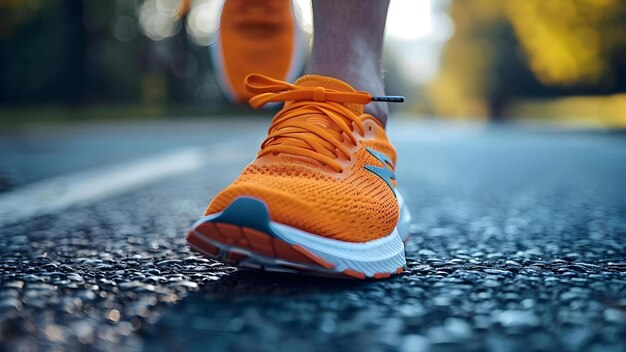 Foto feet in sneakers running a marathon closeup photo concept marathon running sneakers closeup fitness athleticism