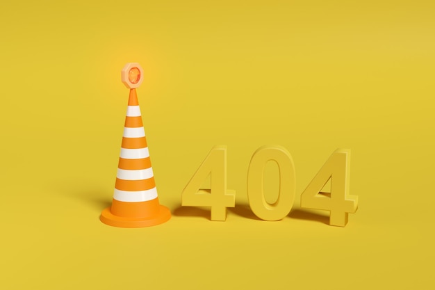 Foto fehler 404. nummer 404 in drei dimensionen neben einem sicherheitskegel.