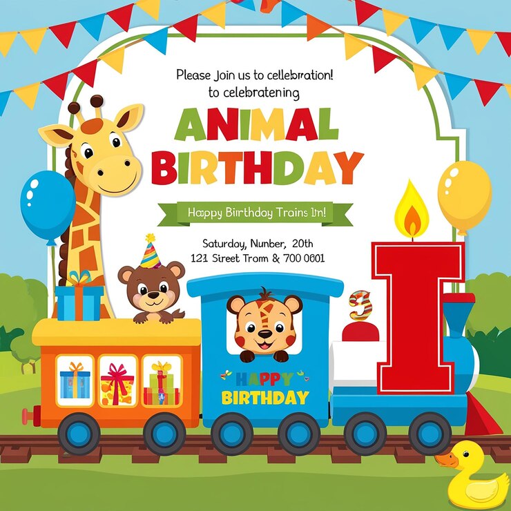 Feicitación tren animal primer cumpleaños