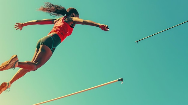 Foto feier der leistungen von frauen im sport mit einer weiblichen hochspringerin, die sich gegen einen klaren himmel erhebt internationaler olympischer tag