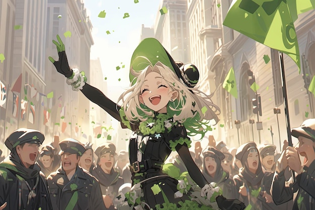 Feier des St. Patrick's Day Zeichentrickfilm-Anime-Mädchen