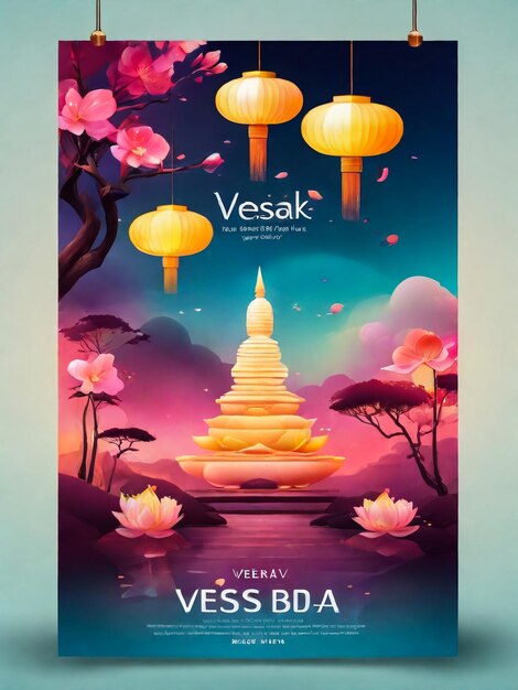 Foto feier des vesak-tages vertikalposter flache zeichentrickfilme handgezeichnete vorlagen hintergrundillustration