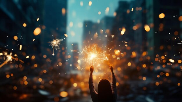 Foto feier persönlicher errungenschaften persönliches wachstum genießen sie das leben mit funkeln mit pyrotechnik