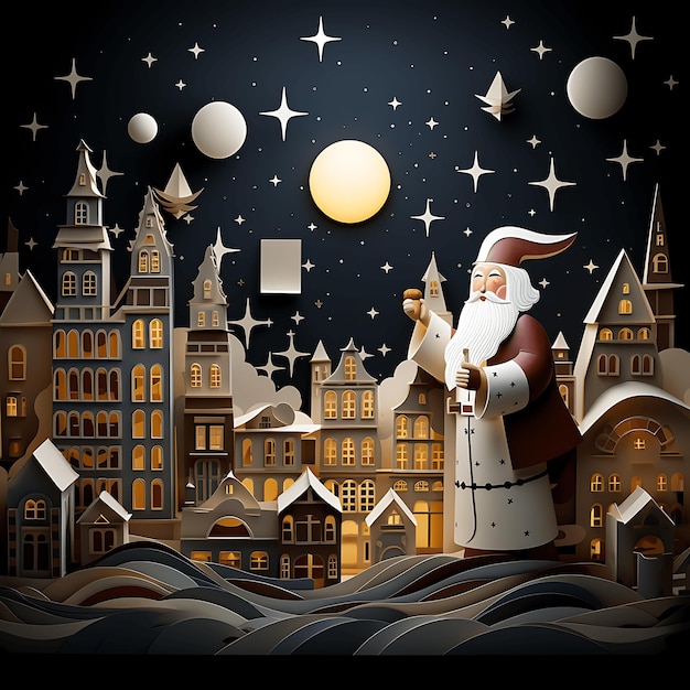 Feier zum Sinterklaas-Tag Niederländische FeiertageDer Heilige Nikolaus oder Sinterklaas kommt nachts in die Stadt