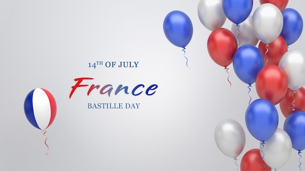 Feierbanner mit Luftballons in den Farben der französischen Flagge.