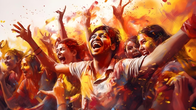 Feierfotos des indischen Holi-Festivals der Farben im lebendigen digitalen Kunststil