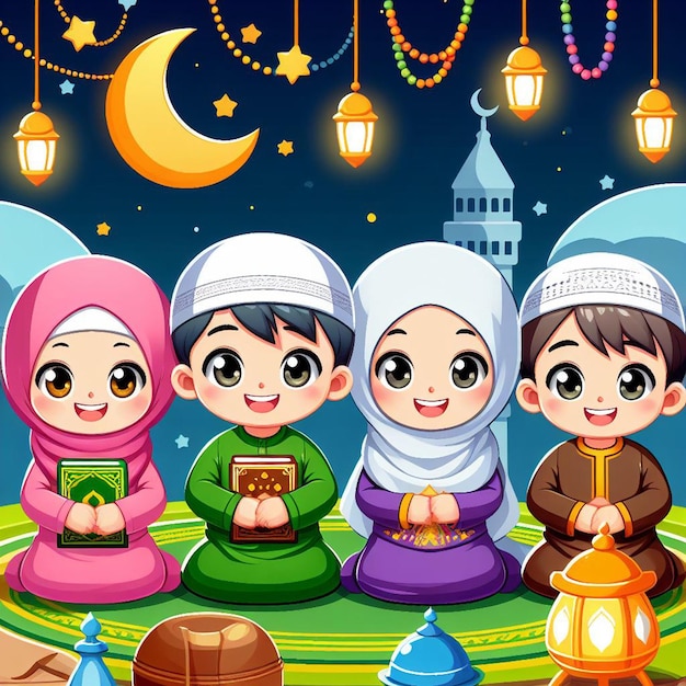 Feierlich Banner für den islamischen Feiertag Ramadan Kinder feiern 3D
