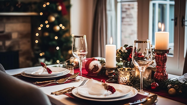 Feierliche Date-Nacht-Tische Landschaftsidee Abendessen Tischgestaltung für zwei und Weihnachten Neujahr Valentinstag Dekor Englisch Landhaus Styling