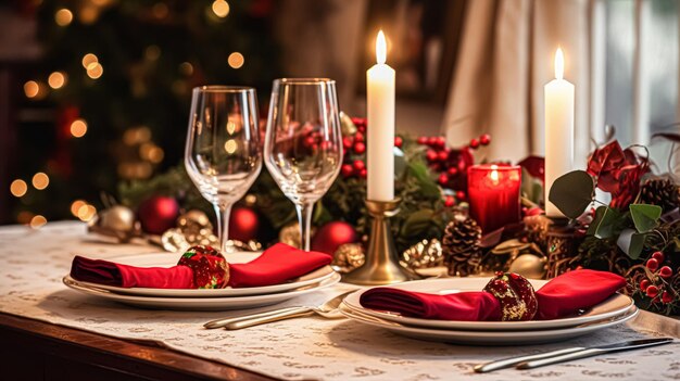 Feierliche Date-Nacht-Tische Landschaftsidee Abendessen Tischgestaltung für zwei und Weihnachten Neujahr Valentinstag Dekor Englisch Landhaus Styling