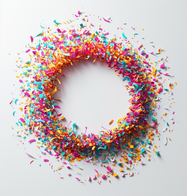 Feierliche Konfetti Konfetti in einem Kreis umgeben von weißem Raum für Ihre Nachricht