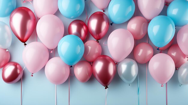 Foto feierliche süße rosa und blaue ballons hintergrundkopierraum ai generiertes bild