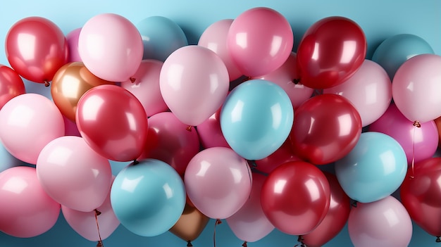 Feierliche süße rosa und blaue Ballons Hintergrundkopierraum Ai generiertes Bild