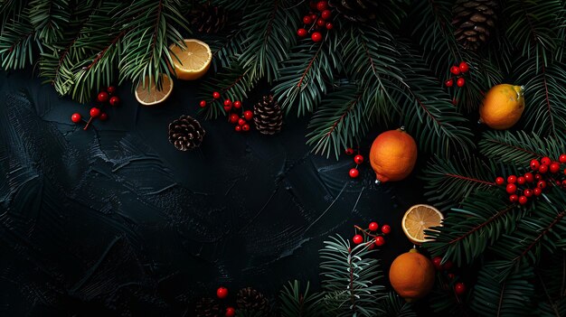 Feierliche Weihnachtsgrüß-Layout-Vorlage mit Tannenzweigen, die mit natürlicher Generative KI geschmückt sind