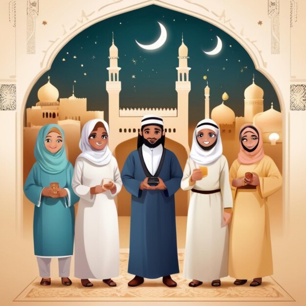 Feiern des Eid al-Fitr Traditionelle muslimische Illustrationen und Ramadan-Reflexionen