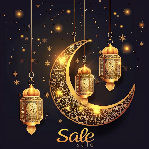 Feiern des Eid-Ausverkaufs glühender Halbmond Eid Mubarak Design Grußkarte