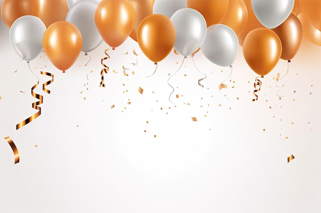 Feiern Sie alles Gute zum Geburtstag mit einem lebendigen Vektor-Illustrations-goldenen orangefarbenen Ballon und farbenfroh