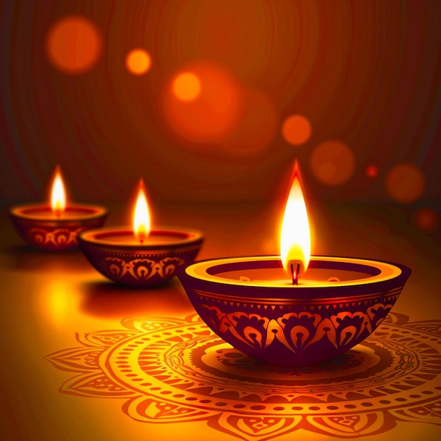 Feiern Sie das glückliche Diwali-Festival mit Kerzendekoration im Hintergrund