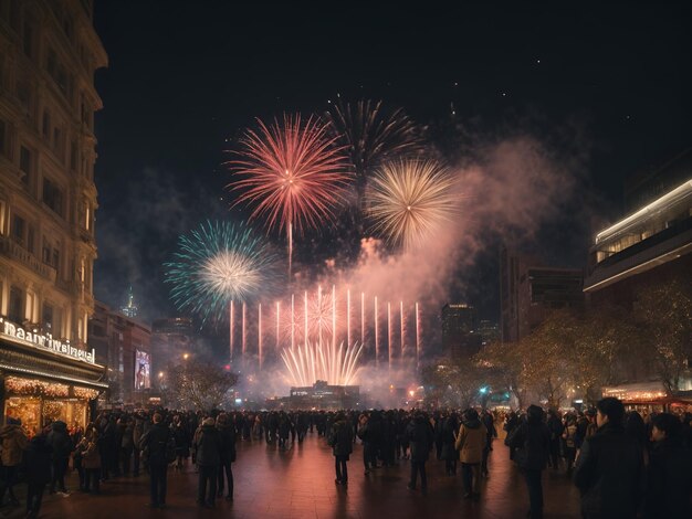 Feiern Sie das neue Jahr in einer Stadt mit KI-generiertem Feuerwerk