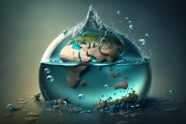 Feiern Sie den Weltwassertag „Erde mit Wasser“. Naturkonzept „Umweltfreundliche generative KI“.
