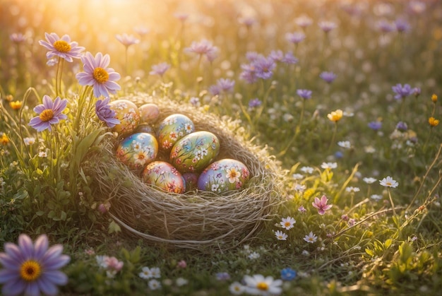 Feiern Sie die Osterzeit mit diesem lebendigen Bild von wunderschön bemalten Eiern