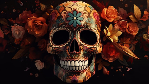 Feiern Sie Leben und Tod mit einem farbenfrohen Day of the Dead Skull Design