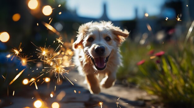 Feiern Sie mit Ihren Haustieren und Hunden mit funkelnden Lichtern und sicheren Pyrotechniken, die sie nicht erschrecken