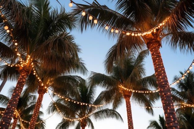 Foto feiern weihnachten und neujahr in heißen ländern palmenbäume mit weihnachtslichtern und dekorationen