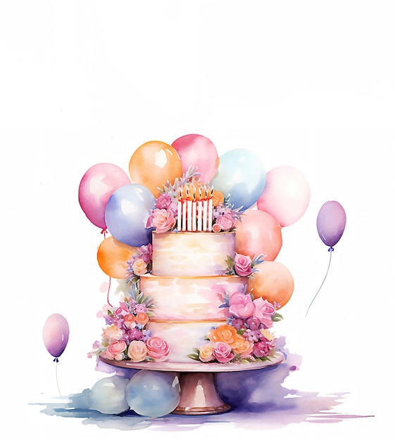Feiertagsgeburtstagstorte gemalte Aquarellillustration Geburtstagsfeier