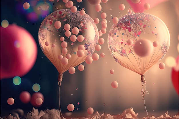 Feiertagsgruß romantischer Hintergrund Luftballons unscharfer Hintergrund und Konfetti Generative Ai