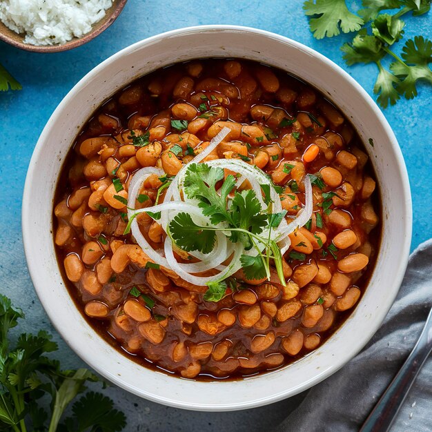 Feijão assado com cebola e cilantro comida mexicana