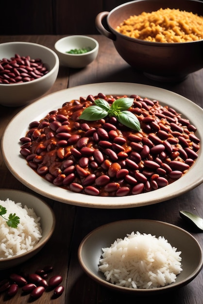 Feijão cozido em um molho de tomate temperado