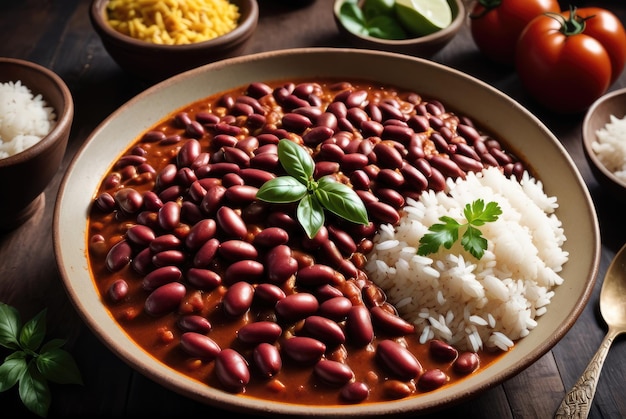 Feijão cozido em um molho de tomate temperado