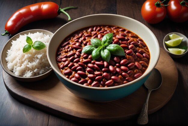 Foto feijão cozido em um molho de tomate temperado