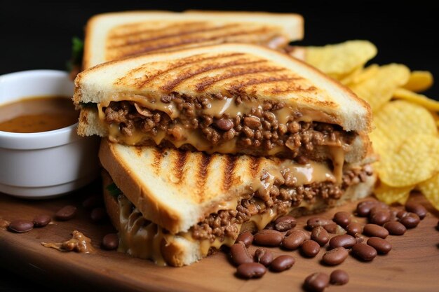 Foto feijão quente refritado espalhado em uma torta