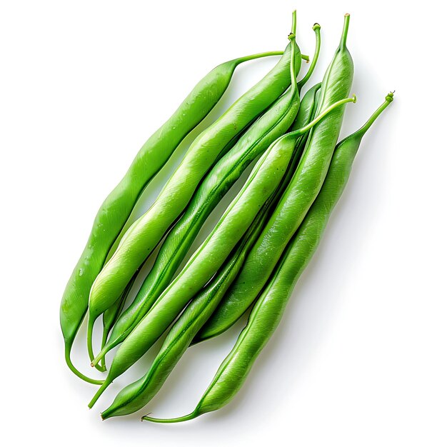 Feijão verde Legumes vegetais Pods longos caracterizados por sua isolada em branco BG Clean Blank Shoot