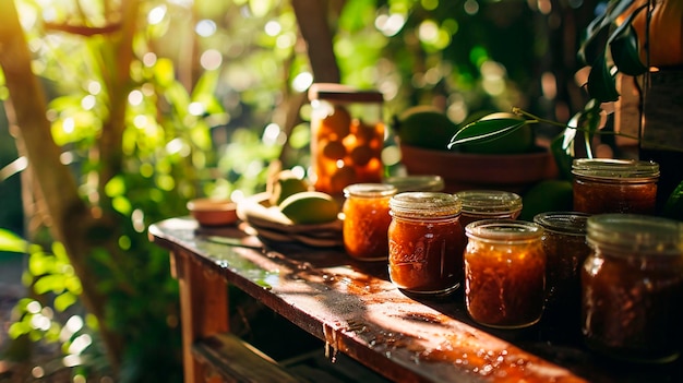 Feijoa jam em um frasco Foco seletivo