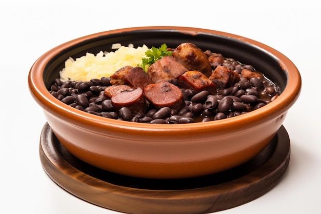 Feijoada, comida tradicional brasileira isolada em fundo branco