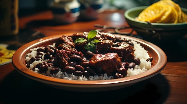 feijoada em uma bela mesa de jantar comida brasileira