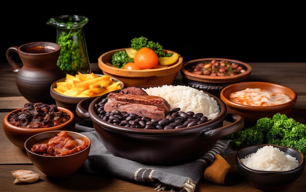 Foto feijoada tradicional brasileira com acompanhamento típico ai generative ai