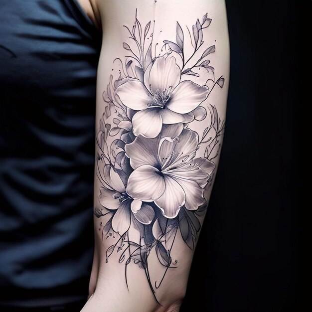 Foto feine und elegante blumen-tattoo-sketch-ideen