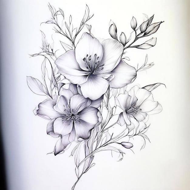 Foto feine und elegante blumen-tattoo-sketch-ideen