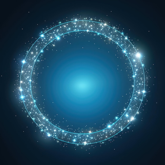 Feiner kreisförmiger Lichtrahmen mit leerem Raum in der Mitte auf himmelblauem Hintergrund mit wenig detailliertem Sternenlicht und hundert kleinen Punkten um v 52 Job ID 96aa723310f34f9b8c5e8e3d53fb1845