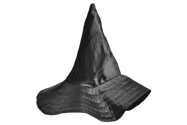 Foto feiticeiro negro ou chapéu de bruxa isolado no fundo branco parte de um elemento de design de fantasia de halloween